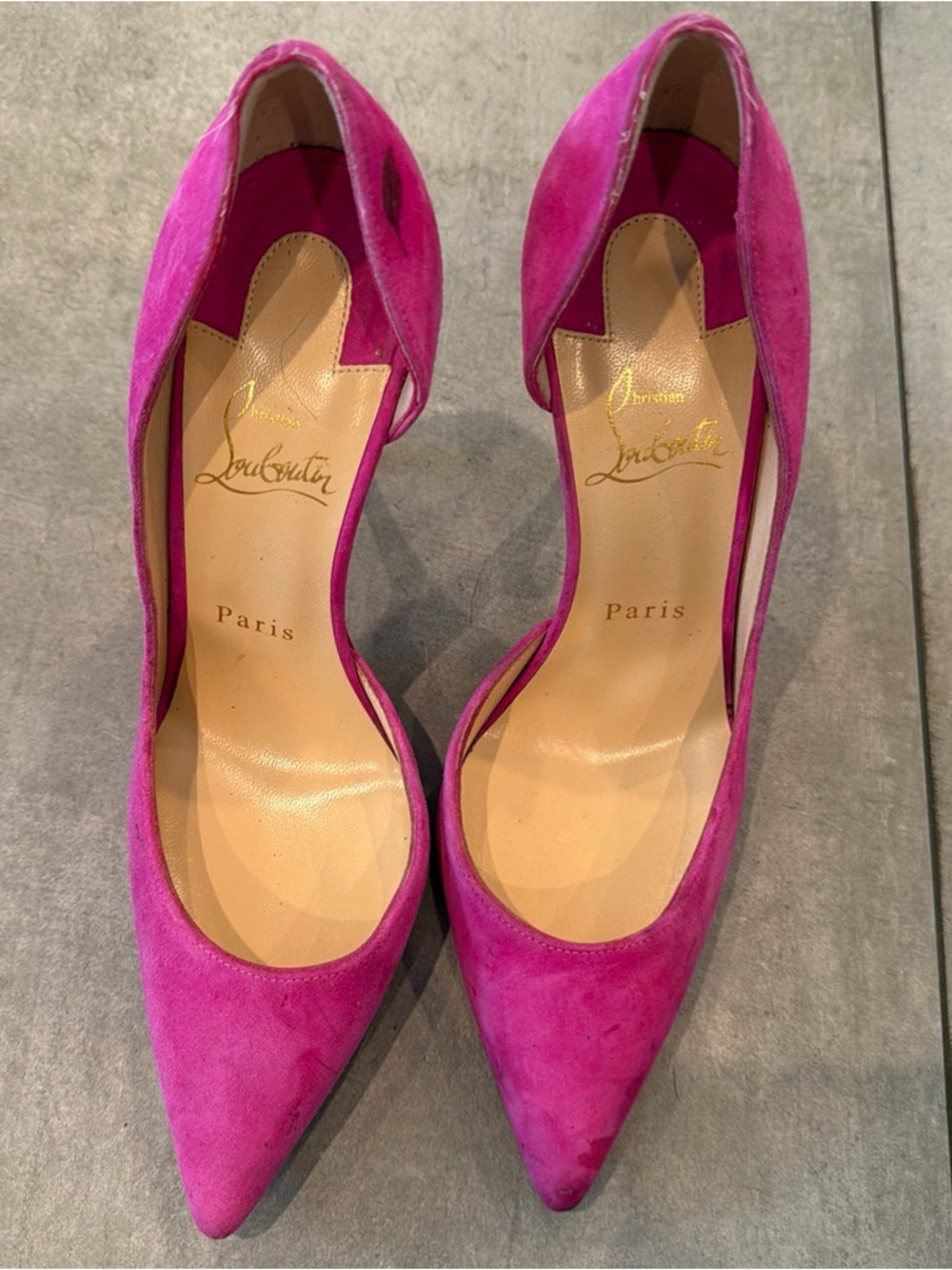 Christian Louboutin Pink Fuchsia Suede D’Orsay Heels 37.5 US 7.5 - Picture 13 of 14